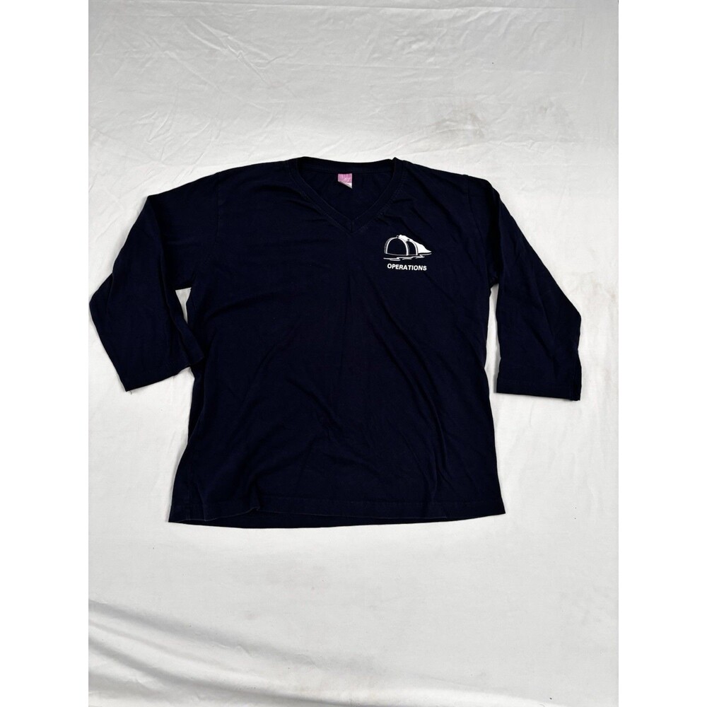 LAT Operations Navy Blue V Neck 3/4 Sleeve Shirt Womens XL Cotton Tee